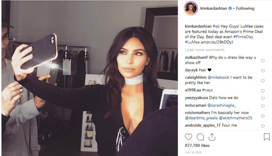 Kim Kardashian endorses LuMee light-up phone case on social media