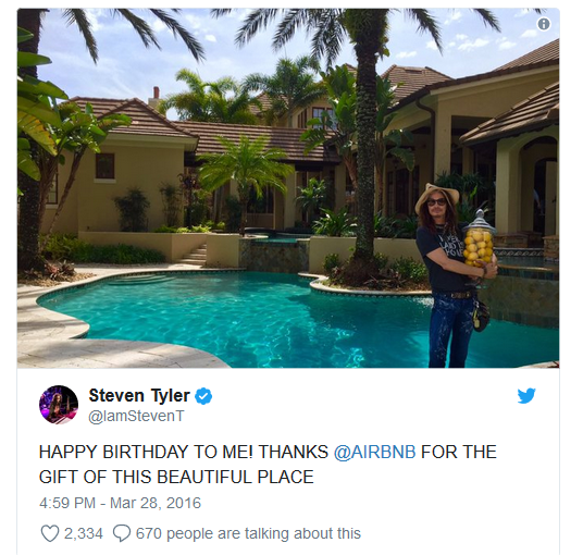 Airbnb gifts holiday to Steven Tyler from Aerosmith as part of its influencer marketing strategy