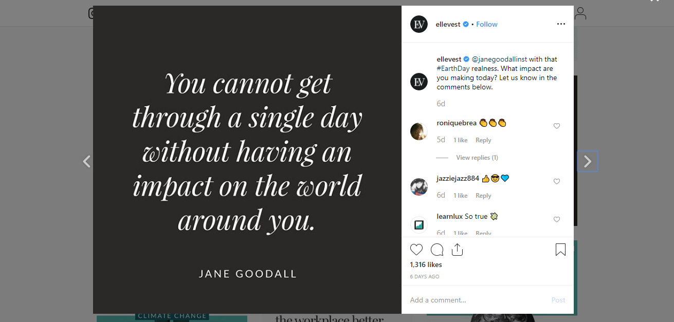 Ellevest uses inspirational quotes for Instagram marketing