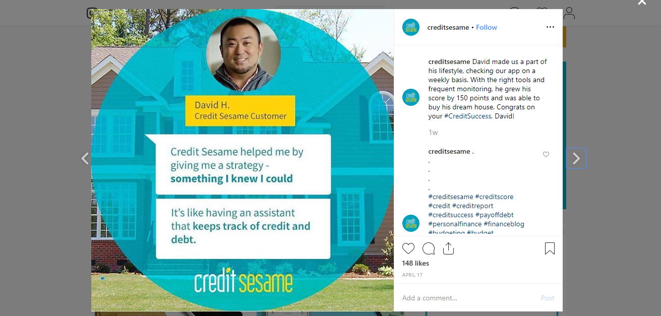 Credit Sesame Instagram marketing