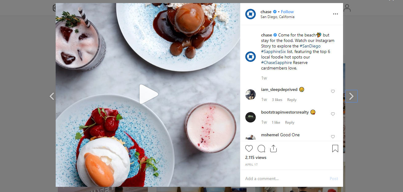 JP Morgan Chase Bank Instagram marketing