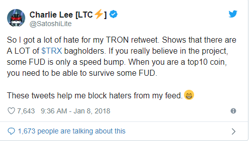 Crypto PR Disaster - Litecoin creator Charlie Lee retweets