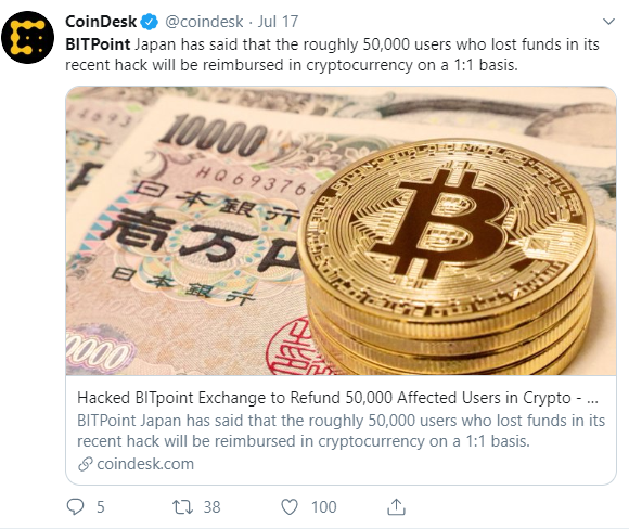 Crypto PR Disaster - CoinDesk - Bitpoint hacked