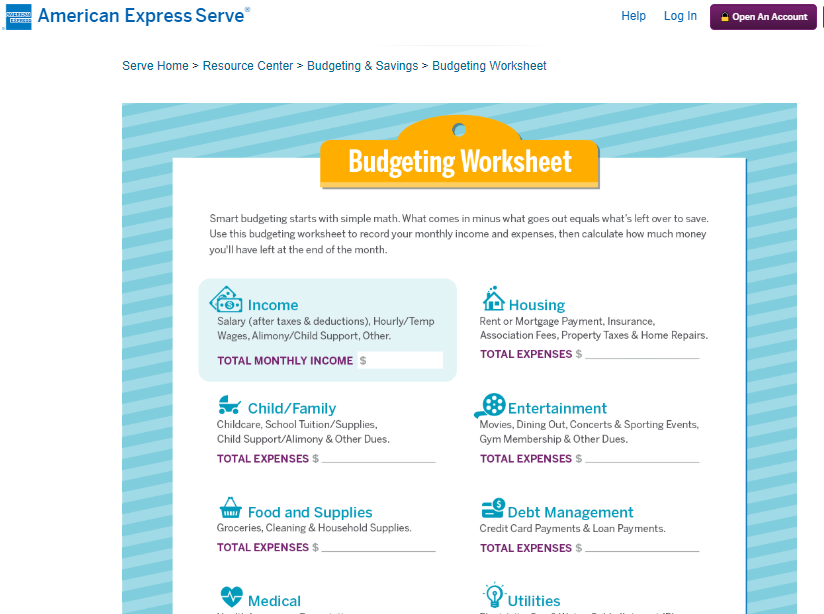 Amex uses downloadable worksheets and documents for branding