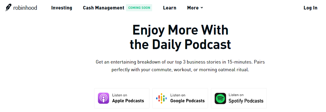 Robinhood uses fun news podcasts for branding and engagement 