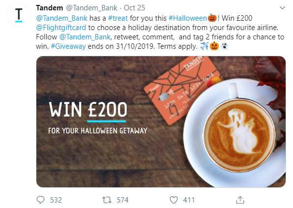 Tandem Halloween giveaway gets 178X more engagement on social media