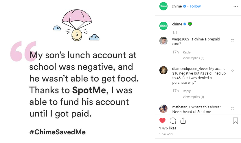 Neobank Chime launches SpotMe on social media