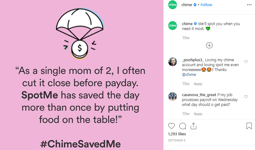 Neobank Chime launches SpotMe on social media