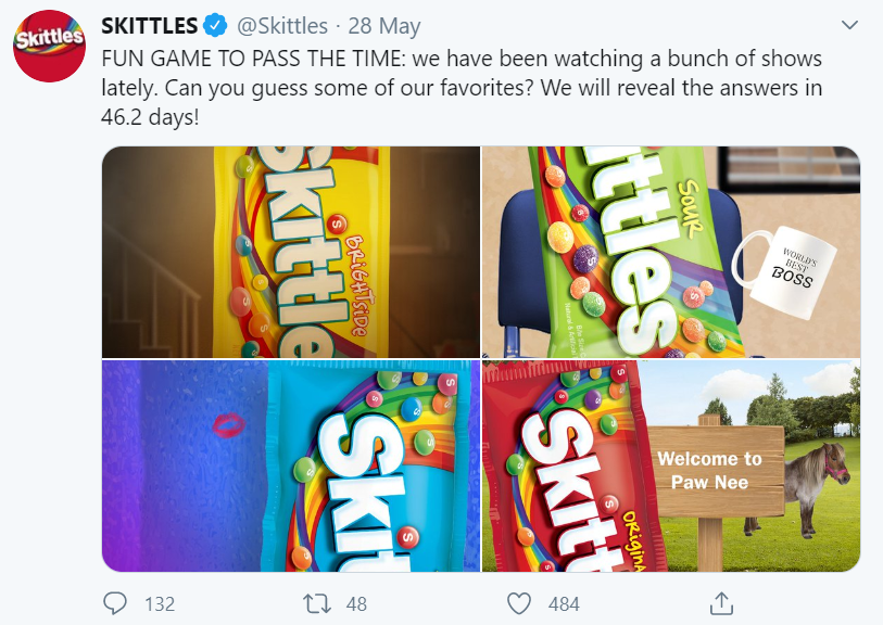 Skittles uses humour in meme to increase engagement on social media