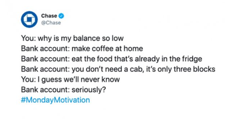 Banking firm Chase uses humour to increase engagement on social media