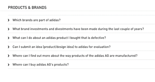 Content Marketing - Adidas - FAQs