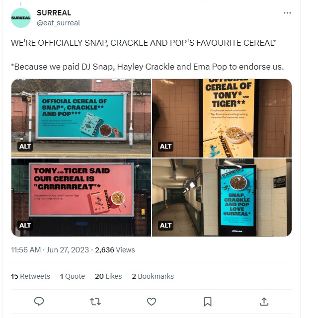 Surreal uses mascot names of cereal brands in social media marketing