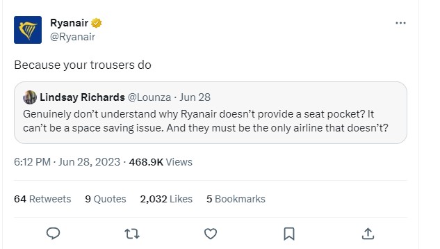 Ryanair uses humour in social media marketing