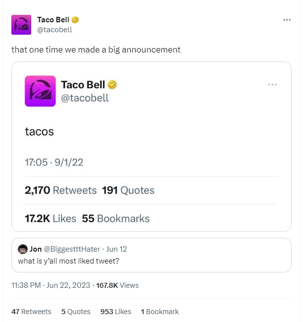 Taco Bell uses clever humour in social media marketing